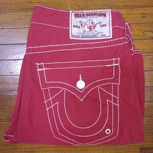 True Religion Red Boardshorts with White Stitching